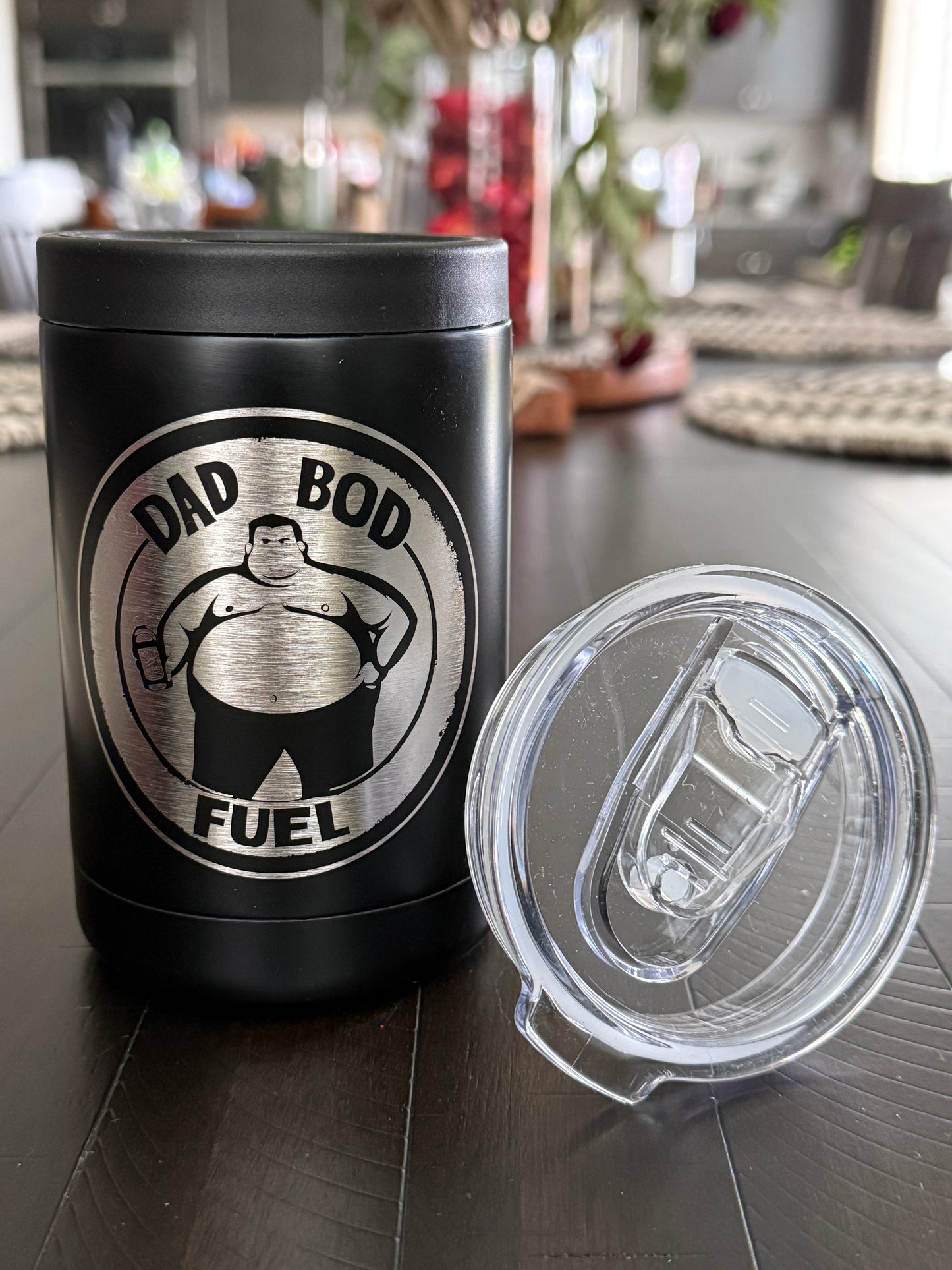 Dad bod Fuel 12oz can koozie with coffee lid